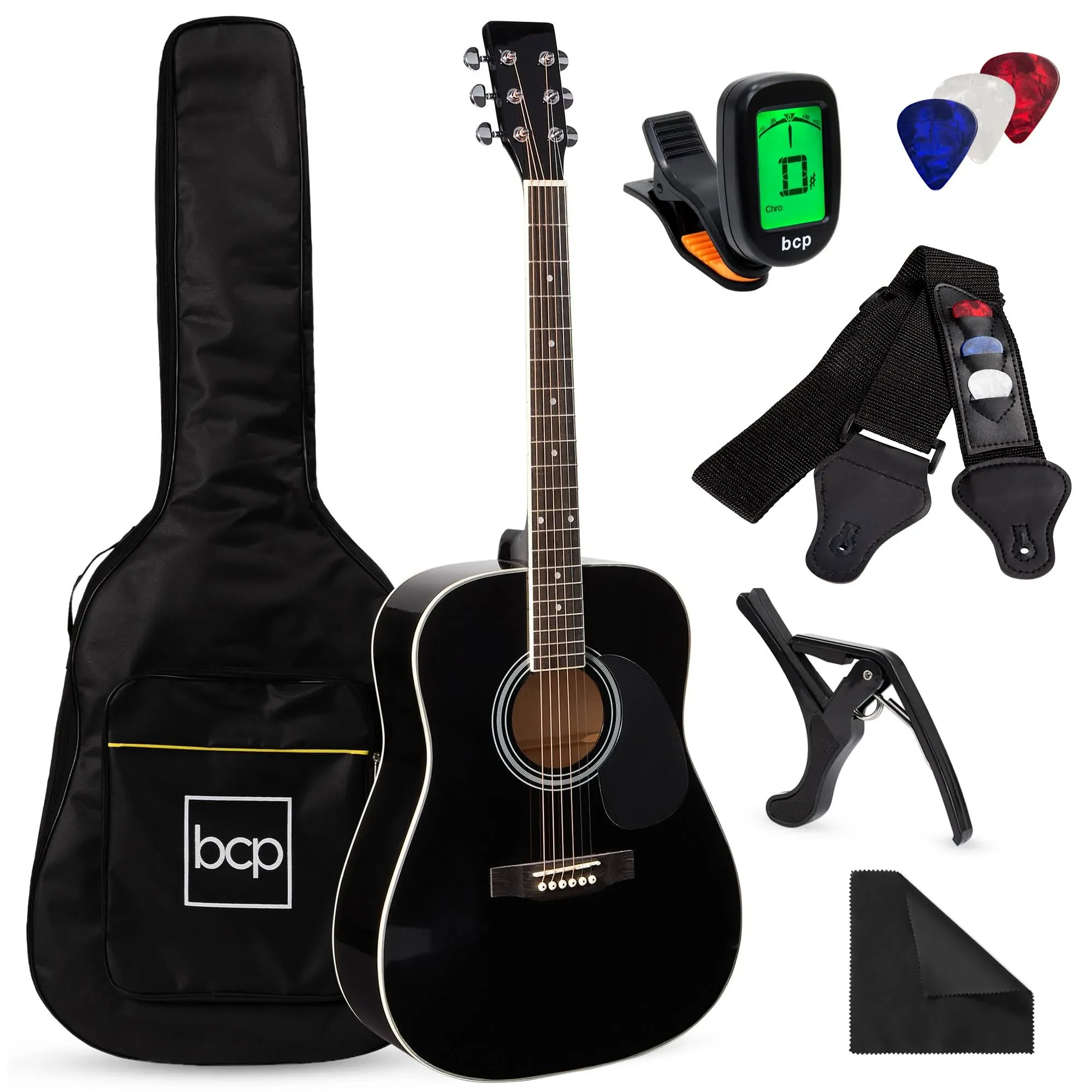 Best Choice Products 41in Beginner Acoustic Guitar Full Size All Wood Cutaway Guitar Starter Set Bundle with Case, Strap, Capo, Strings, Picks, Tuner - SoCal Green