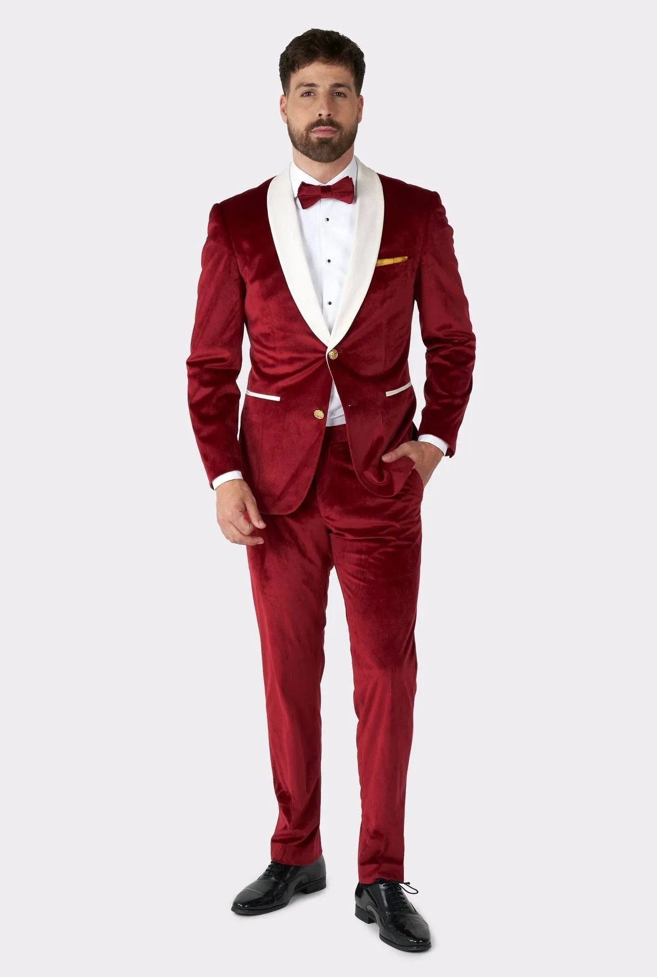 OppoSuits Men's Velvet Vibes Modern-Fit Tuxedo with Bow Tie