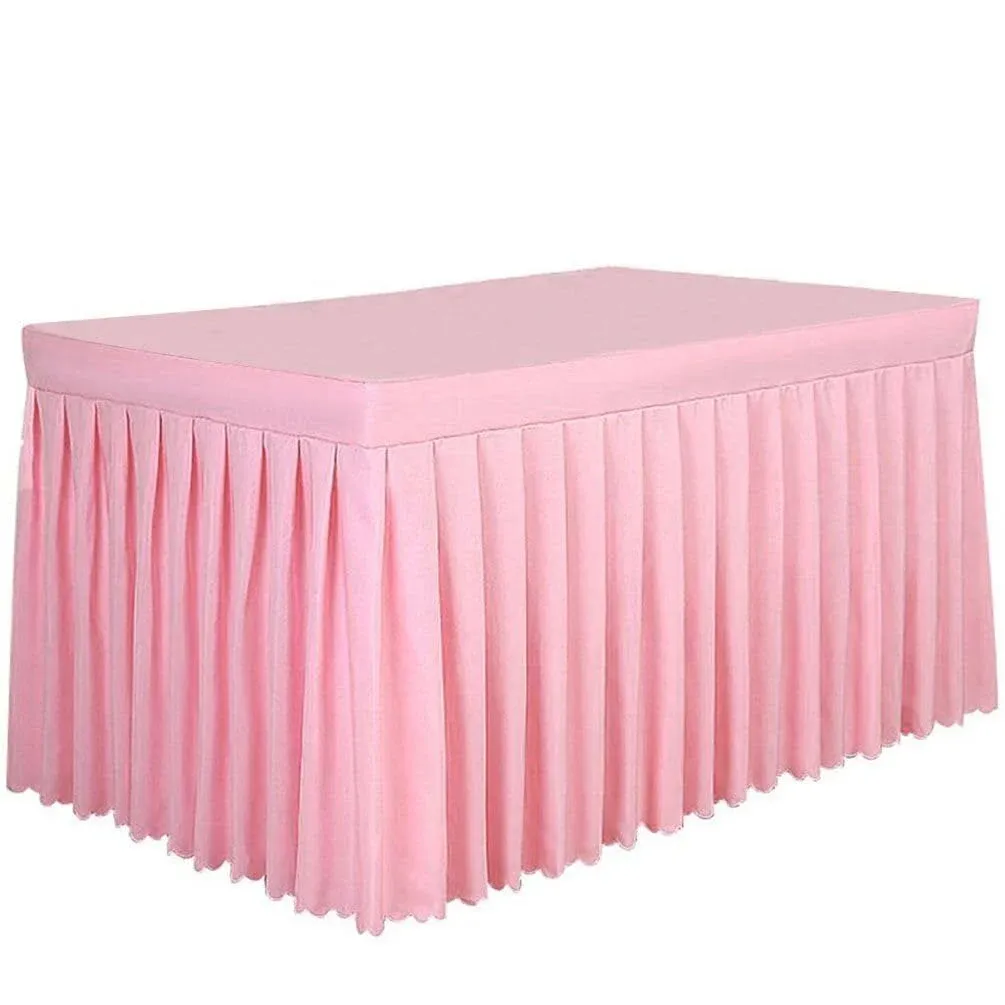 Tina 6ft Pink Table Skirt Fitted Tablecloth Fitted Table Covers For 6 Foot Table