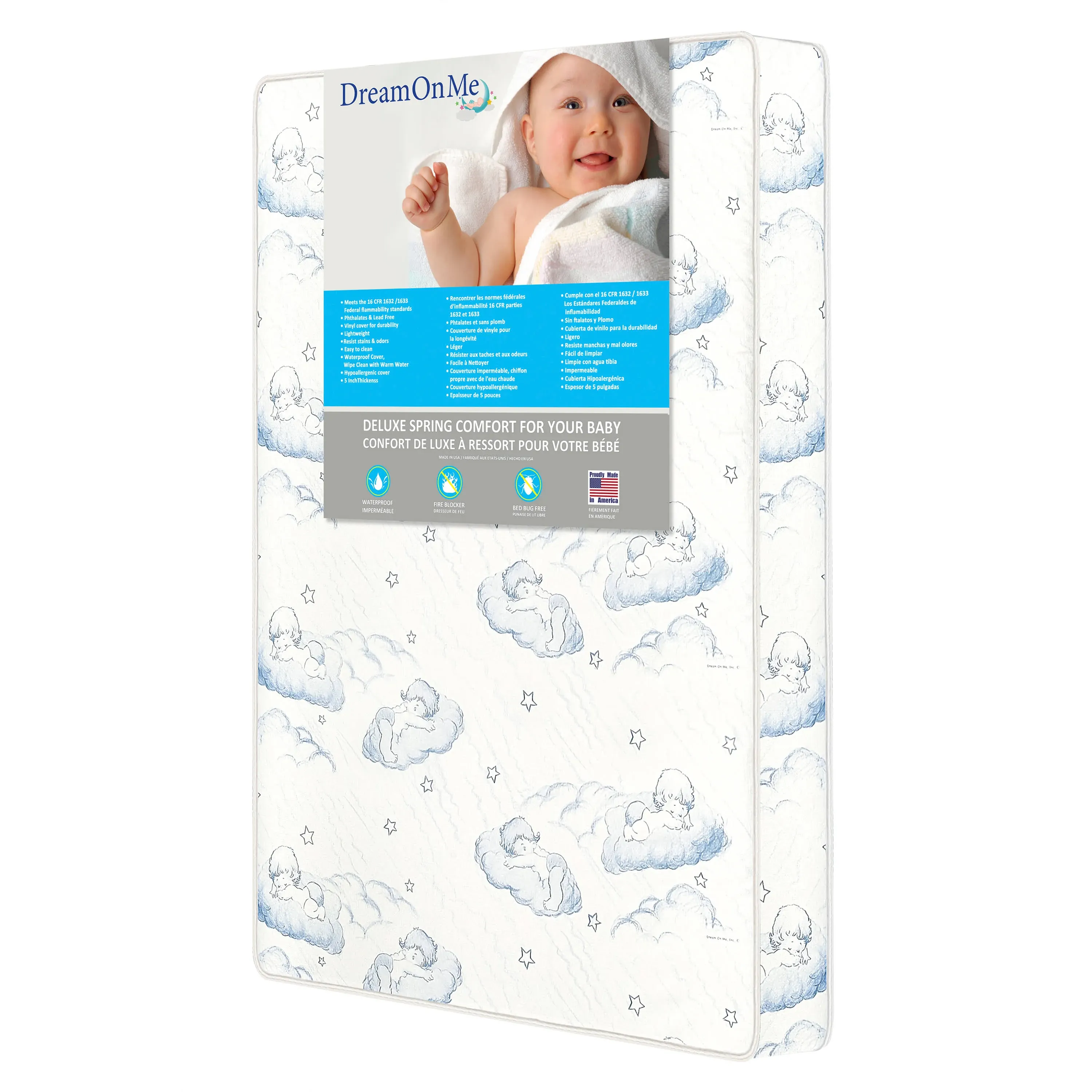 Dream On Me Spring Coil Portable Crib Mattress, White, 3"