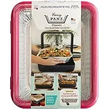 Fancy Panz Classic, Dress Up & Protect Your Foil Pan, Made in USA, Fits Half Size Foil Pans. Foil Pan & Serving Spoon Included. Hot or Cold Food. Stackable for easy travel. (Hot Pink)