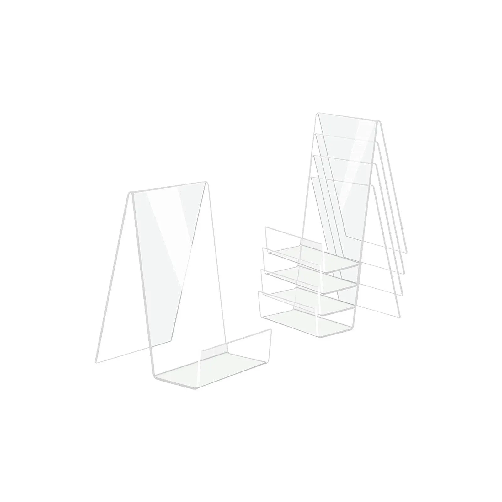 Actume 5PCS Clear Acrylic Book Stand, Transparent Acrylic Bookshelf, Book Holder Table, Picture Album and Brochure Holder for Displaying Books, Notebooks, Picture Albums, Picture Books, etc.