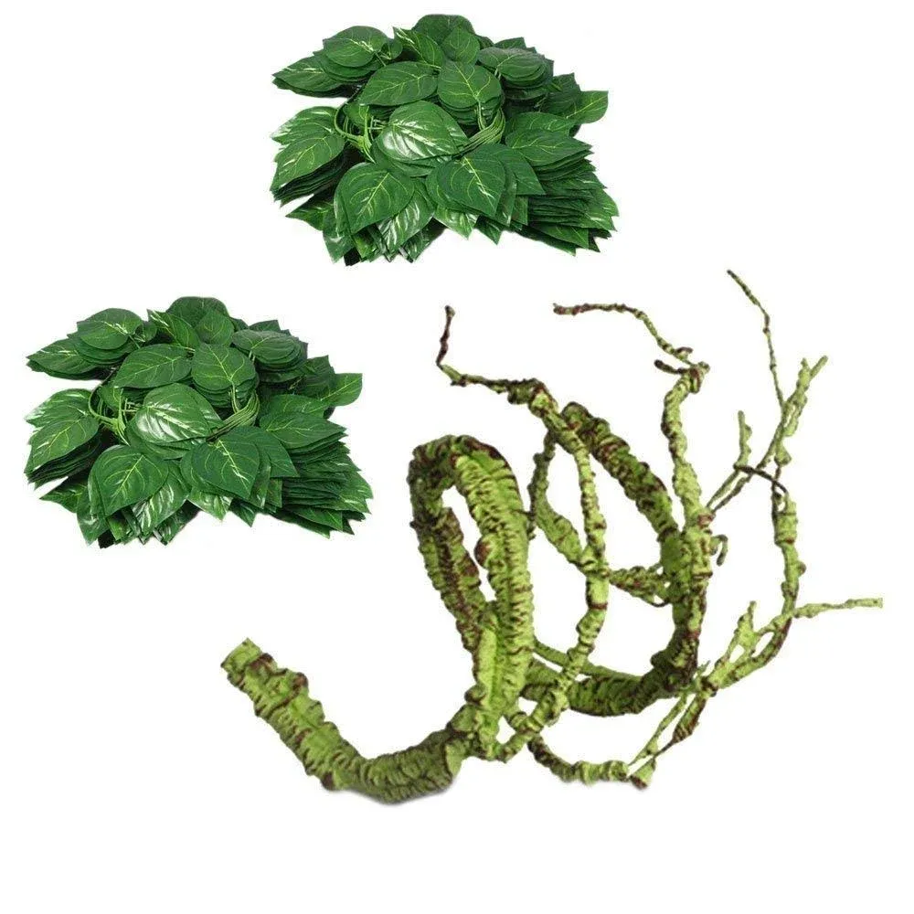 Flexible Bend-A-Branch Jungle Vines Plastic Terrarium Plant Leaves Pet Habitat Decor for Lizard,Frogs, Snakes and More Reptiles(Pack of 3) (Reptile Vines)