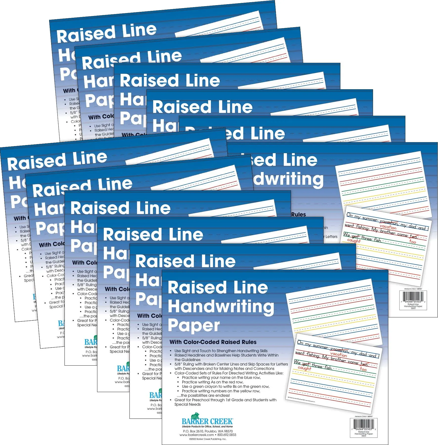 600ct Barker Creek Raised Line Handwriting Paper 12-Pack