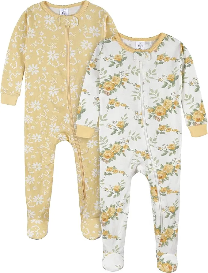 Gerber 2-Pack Baby & Toddler Girls Love Snug Fit Footed Cotton Pajamas