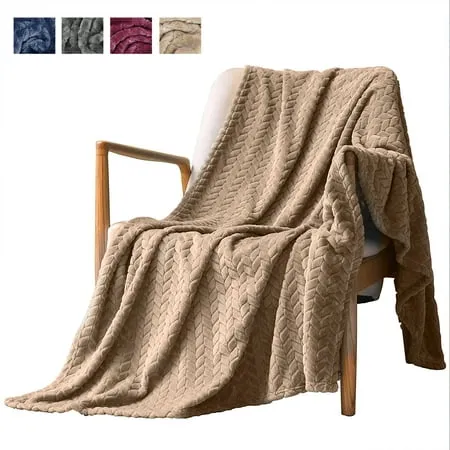 Flannel Throw Blanket Throw Size (50 x60 ) Brown 420GSM Microfiber Blanket Super Soft Wheat Pattern Blanket Cozy Warm for Office Nap Blanket Couch Bed Blanket / All Seasons Use