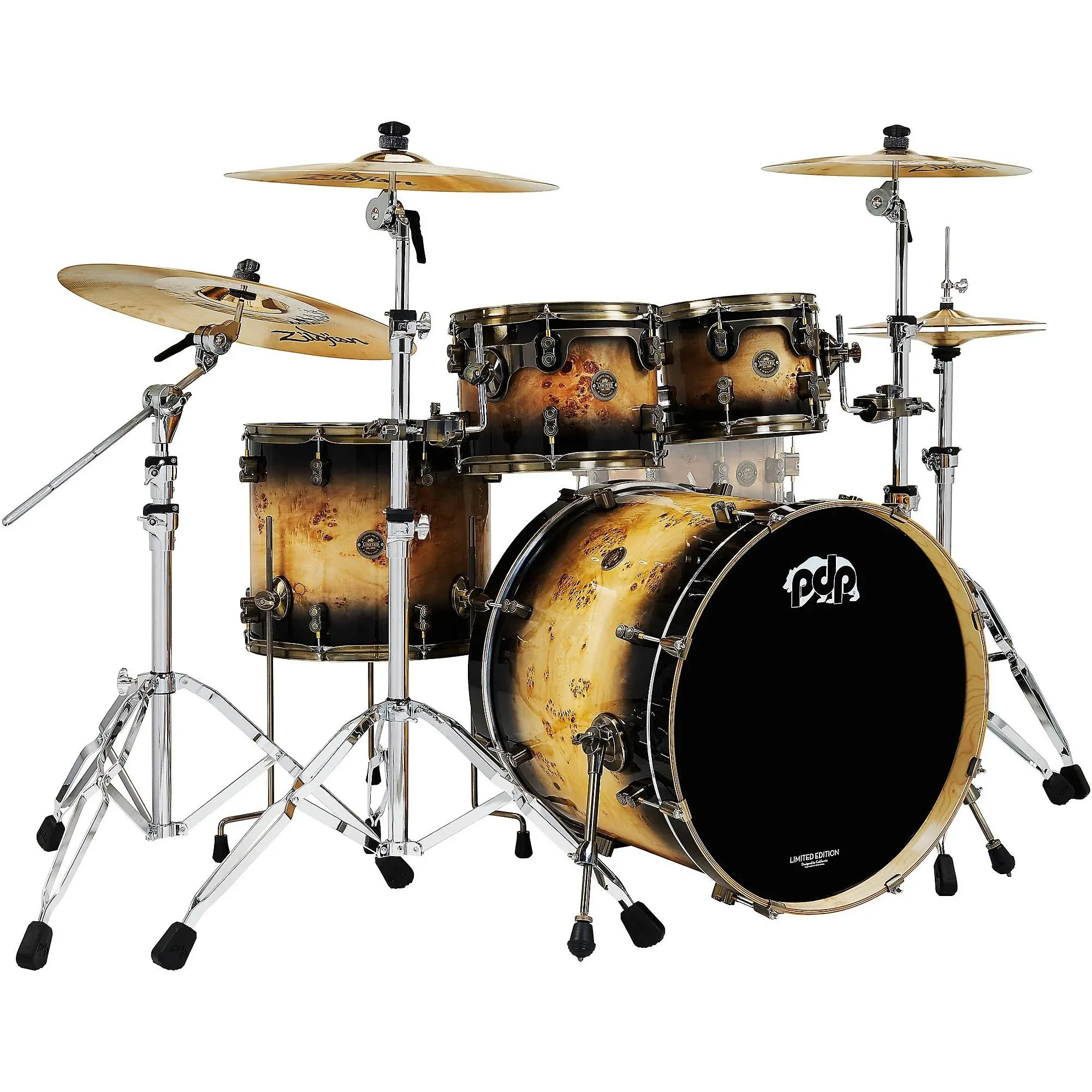 PDP by DW LE Mapa Burl 4-Piece Shell Pack w/Antique Bronze HW Black Burst