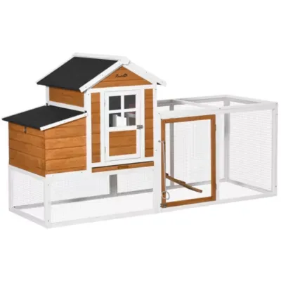 Pawhut 76Inches Wooden Chicken Coop Outdoor Chicken House Poultry Hen Cage With Glass Slide Out Tray Separate Nesting Box White