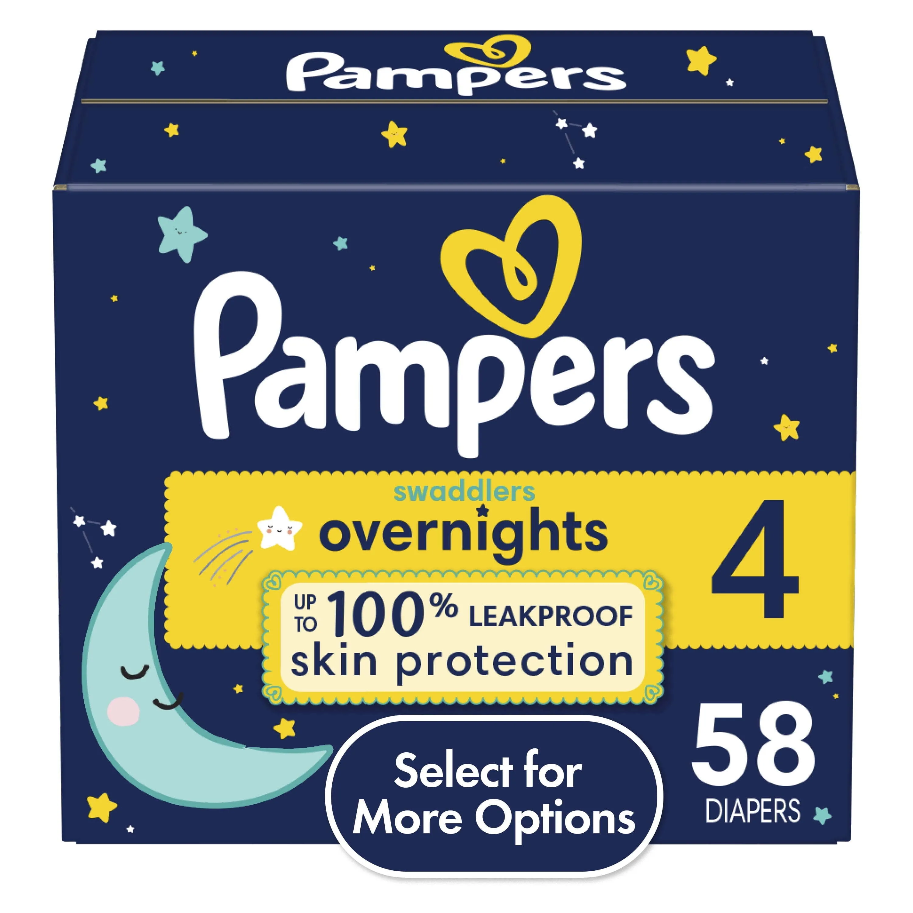 Pampers Swaddlers Overnights Diapers, Size 4 - 58 count