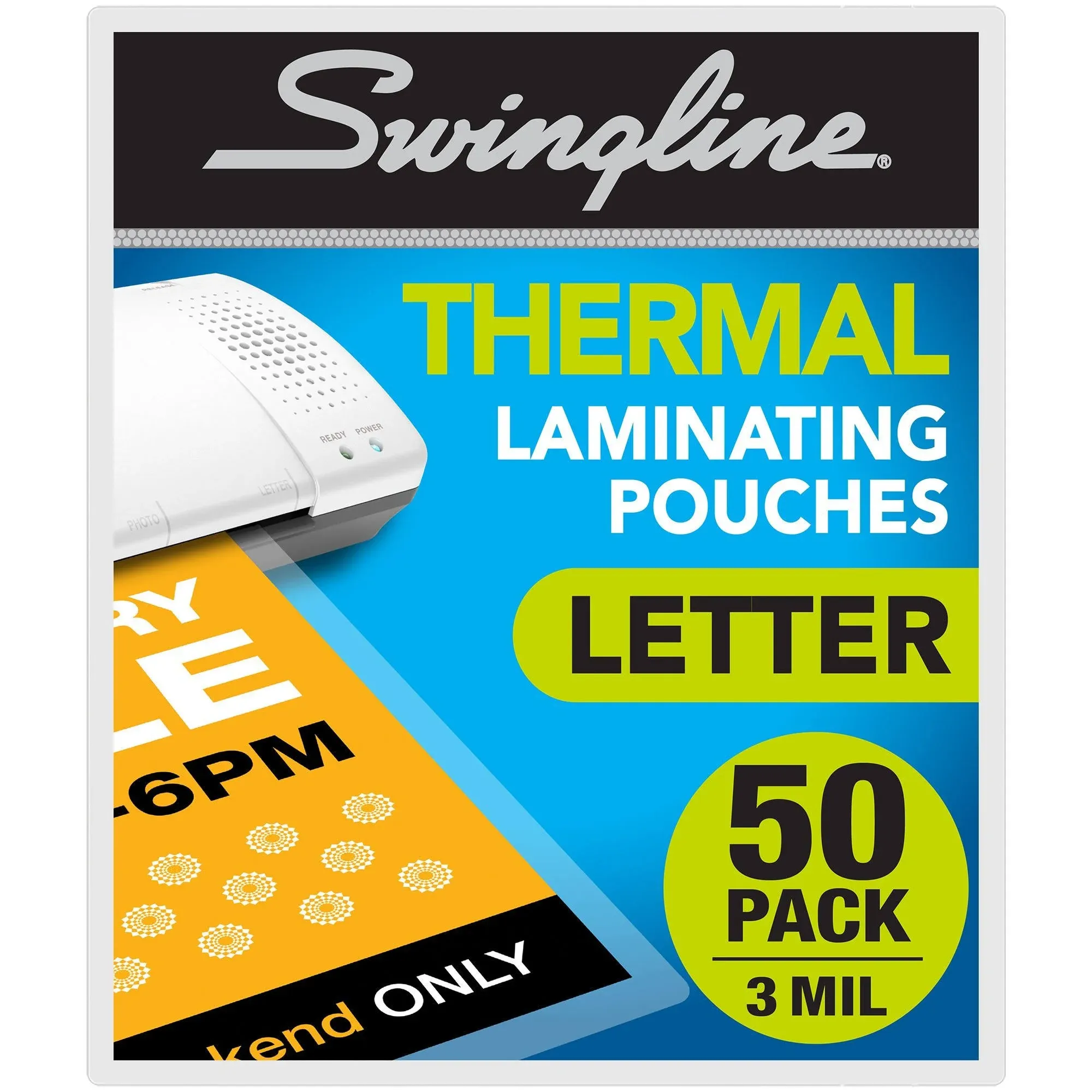 Swingline Thermal laminating pouches letter size 50 pack 3 mil thickness