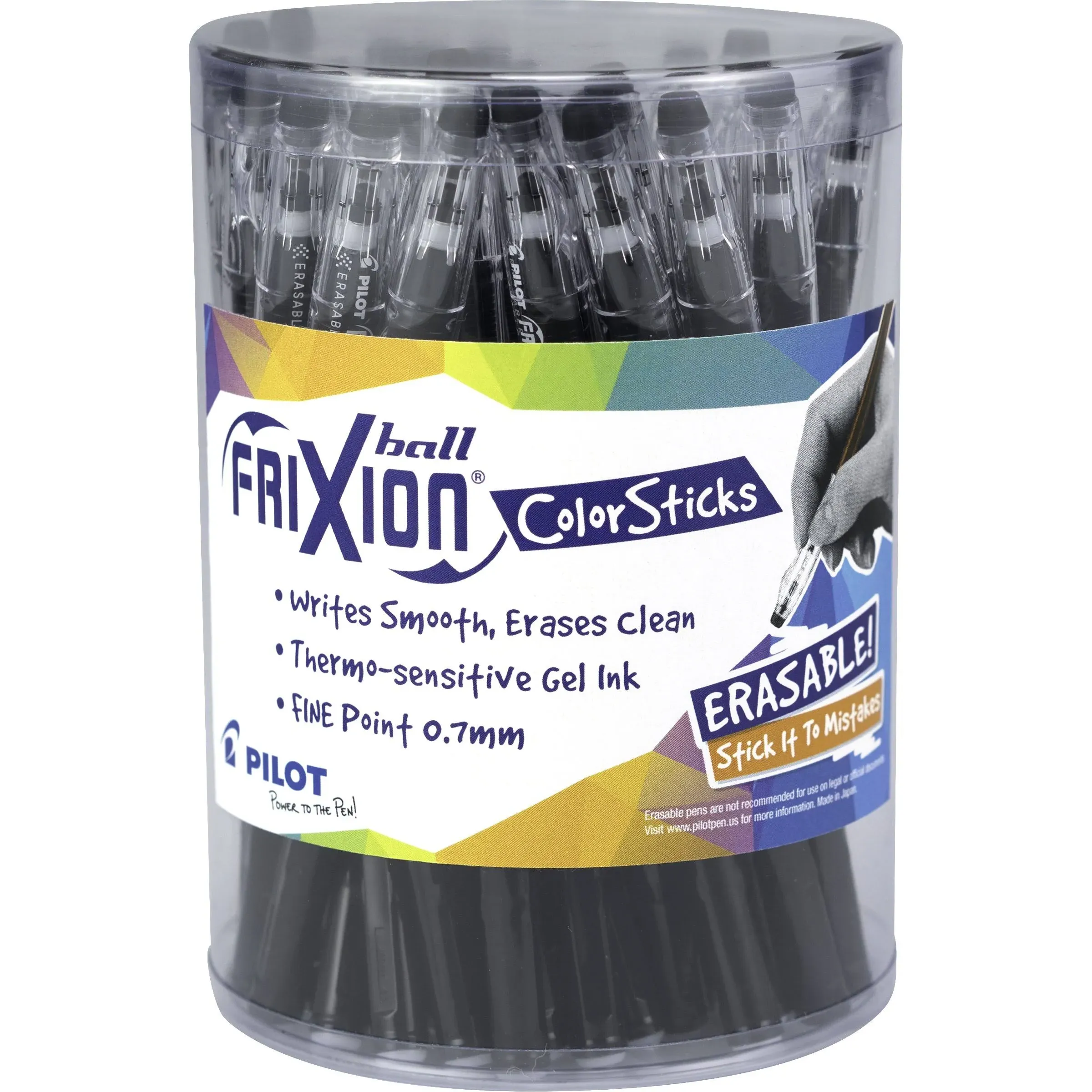 Pilot FriXion ColorSticks Erasable Gel Ink Pens, Black, 0.7 mm, 36-Pack