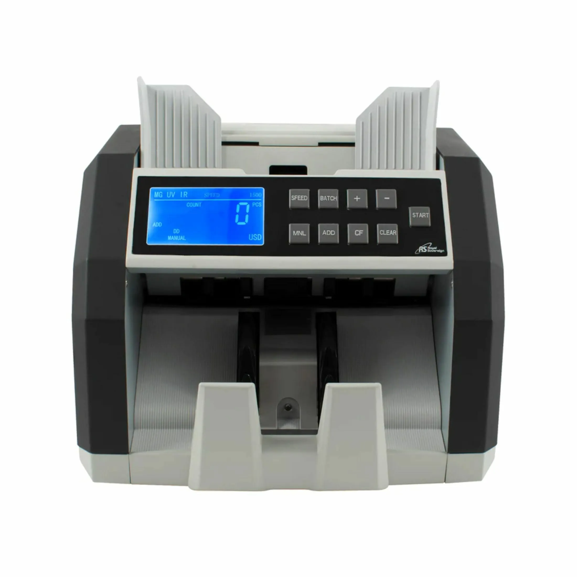 Front Load Bill Counter with Counterfeit Detection, 1,400 Bills/min, 9.76 x 10.63 x 9.65, Black/Gray