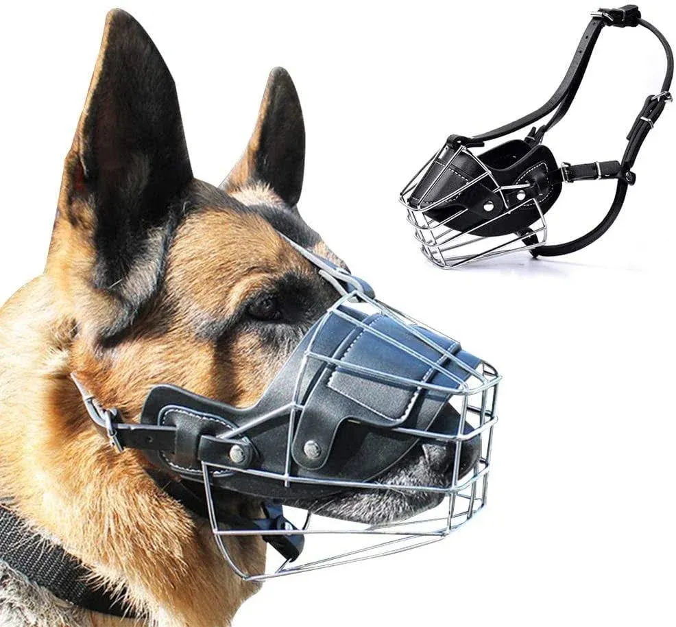 Aetomce Super Metal Muzzle Dog Muzzle Leather Muzzle for Large Dogs Bite and ...