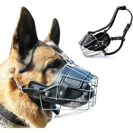 Integratzker Super Metal Muzzle Dog Muzzle Leather Muzzle for Large Dogs Bite and ...