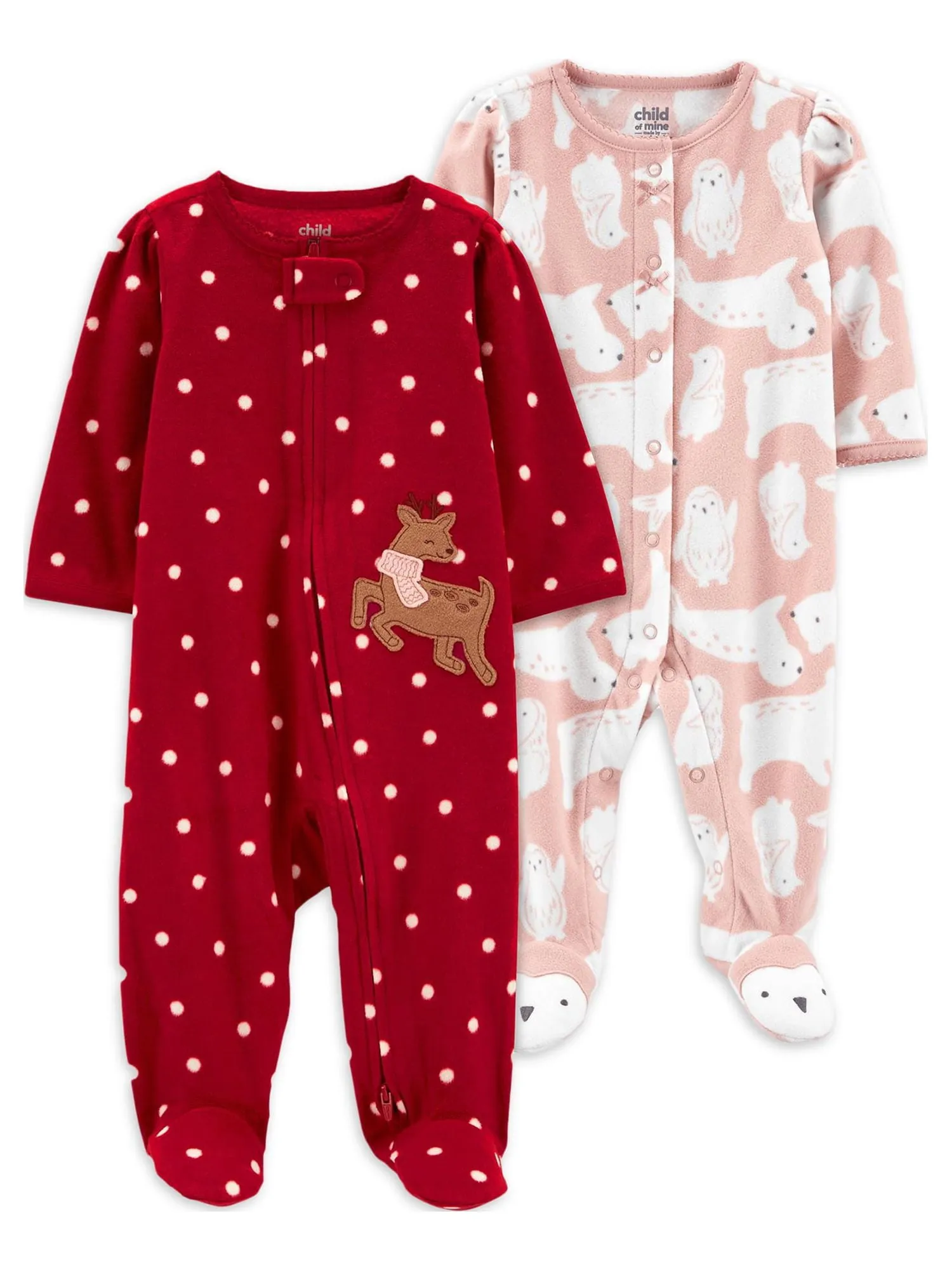 Carter's Child of Mine Newborn Baby Girls Sleep 'N Play Footed Pajamas, 2 Pack, Preemie - 9 Months