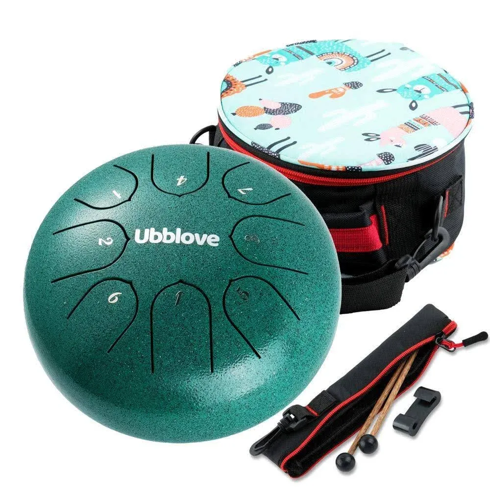 Ubblove Steel Tongue Drum, 8 Notes 6 inch C Key Handpan Drum Concert Percussion Instruments with Mallets, Bag, Music Book for Kids Musical Education Meditation Entertainment Yoga Gift (Green 6 inch)