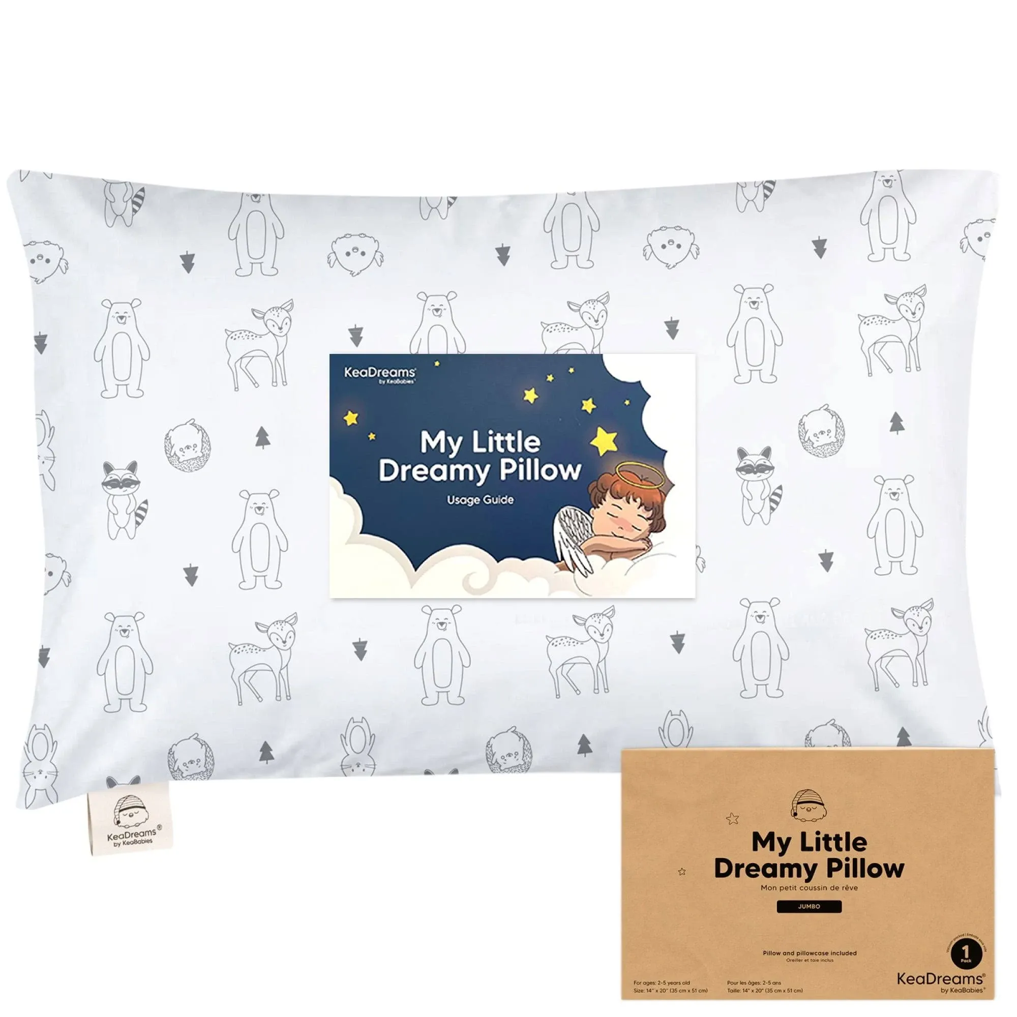 KeaBabies Jumbo Toddler Pillow with Pillowcase, 14x20 Soft Organic Toddler ...