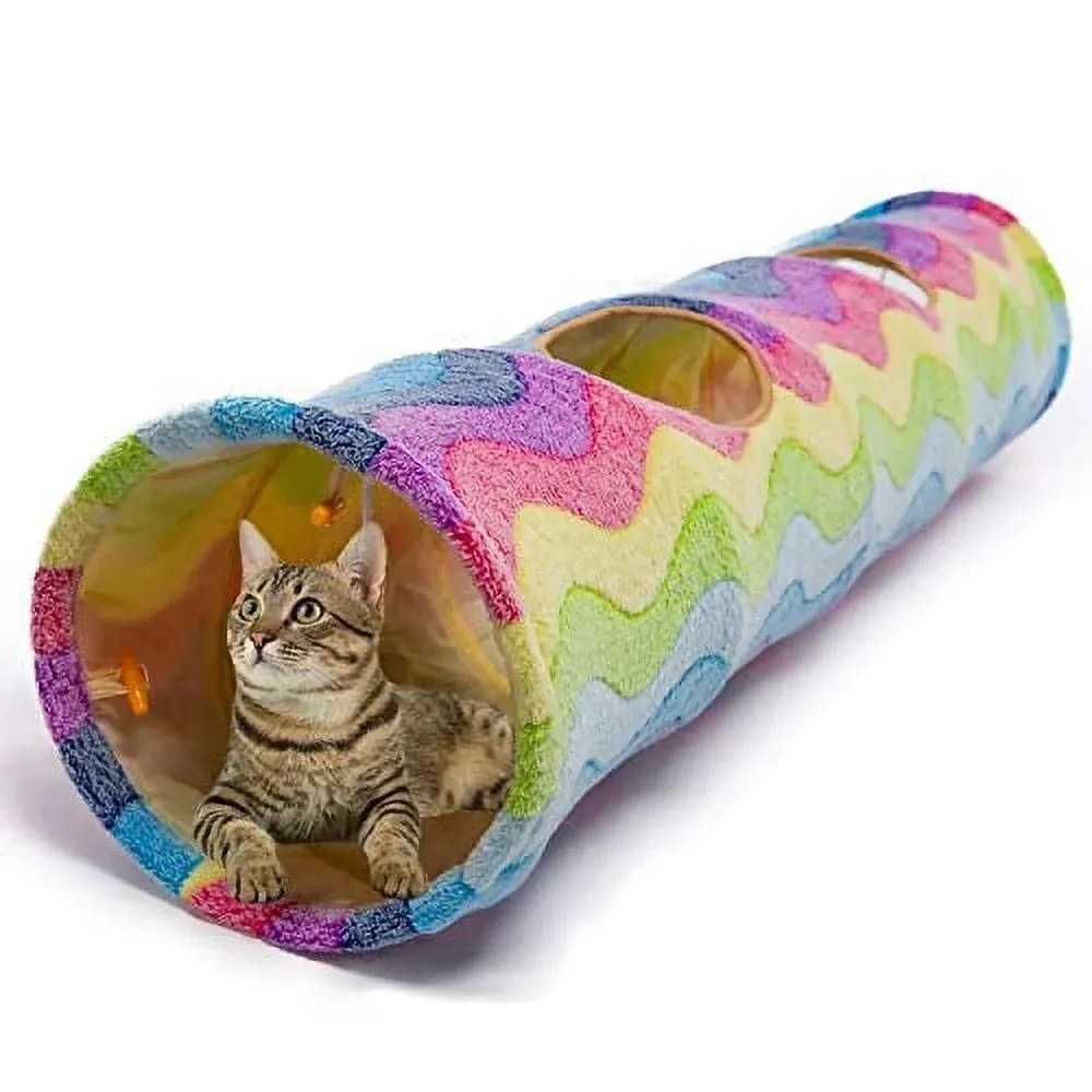 LUCKITTY Large Cat Toys Collapsible Tunnel Tube with Plush Balls, for Small Pets