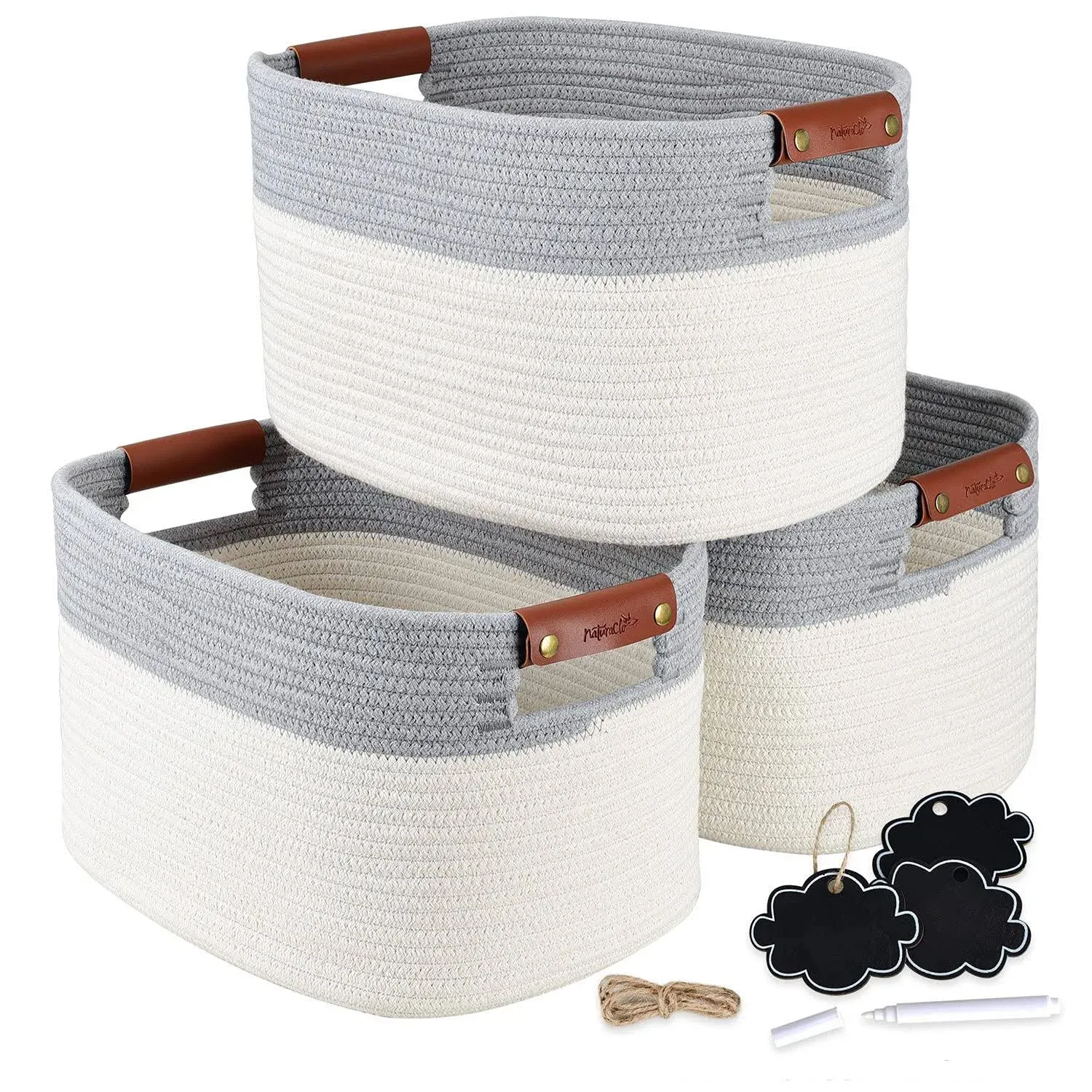 Cotton Rope Woven Storage Baskets Bin Set of 3, Decorative Toy & Laundry Basket