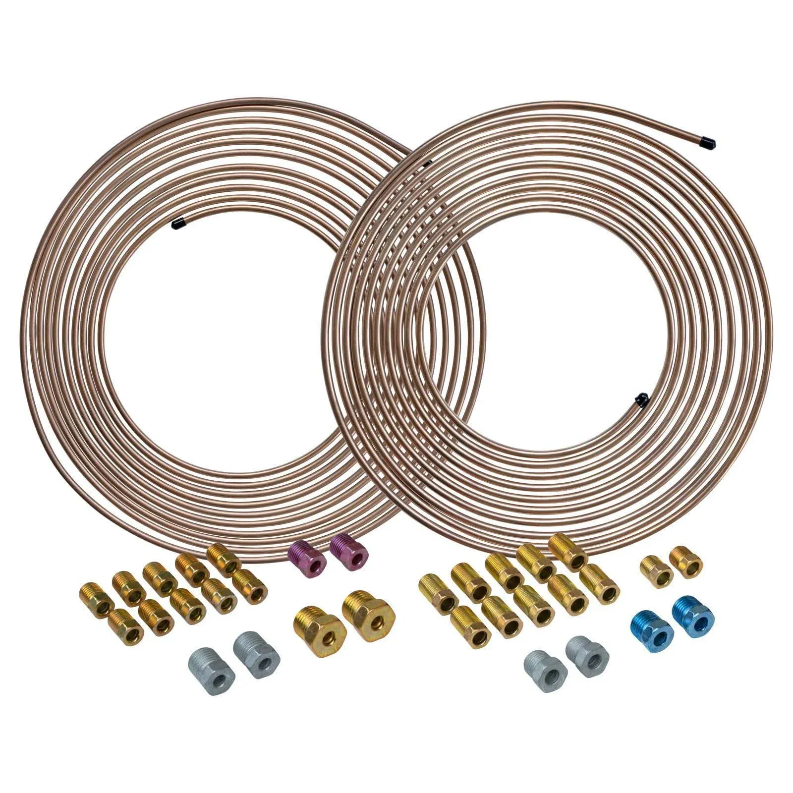 4LIFETIMELINES Copper-Nickel Brake Line Replacement Kits – Non-Magnetic, Rust-Resistant 3/16" & 1/4" x 25 ft Tubing Coils with Fittings, 2 Complete Sets – Easy Bend & Install for Lasting Performance