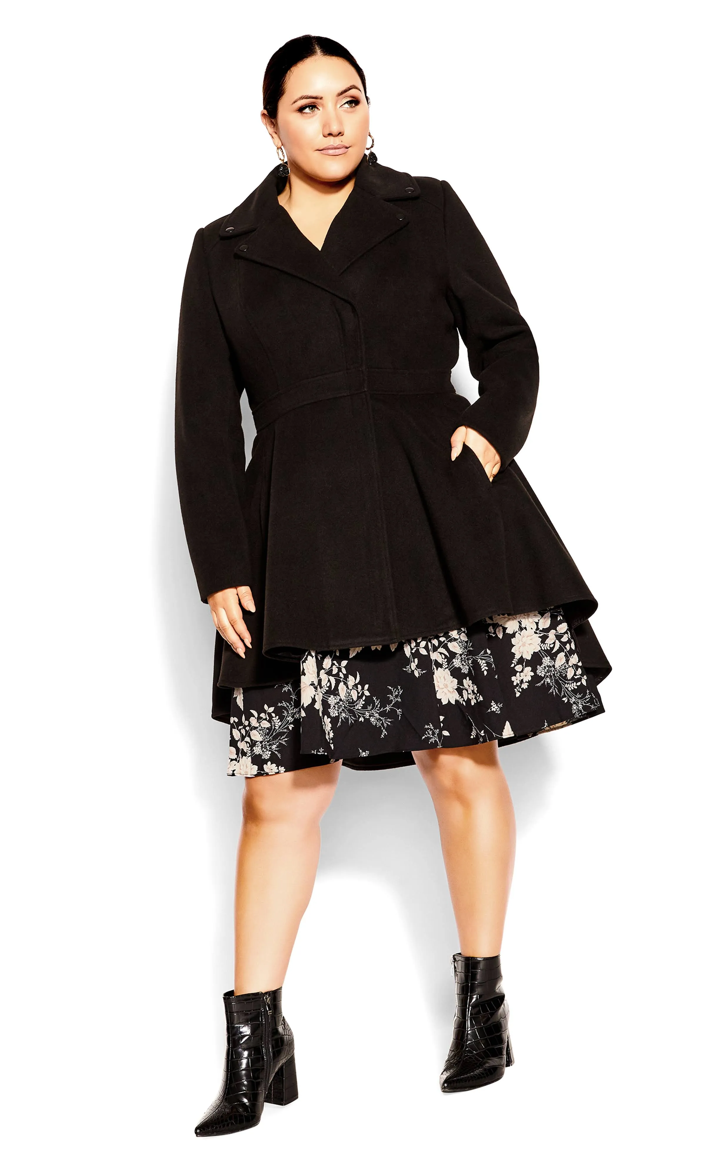 City Chic Women's Plus Size Hi Lo Frill Coat