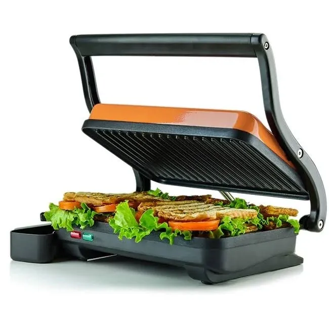 OVENTE Electric Panini Press Sandwich Maker with Non-Stick Coated Plates, Opens 180 Degrees to Fit Any Type or Size of Food, 1000W Indoor Grill Perfect for Quesadillas, Burgers & More, Copper GP0620CO