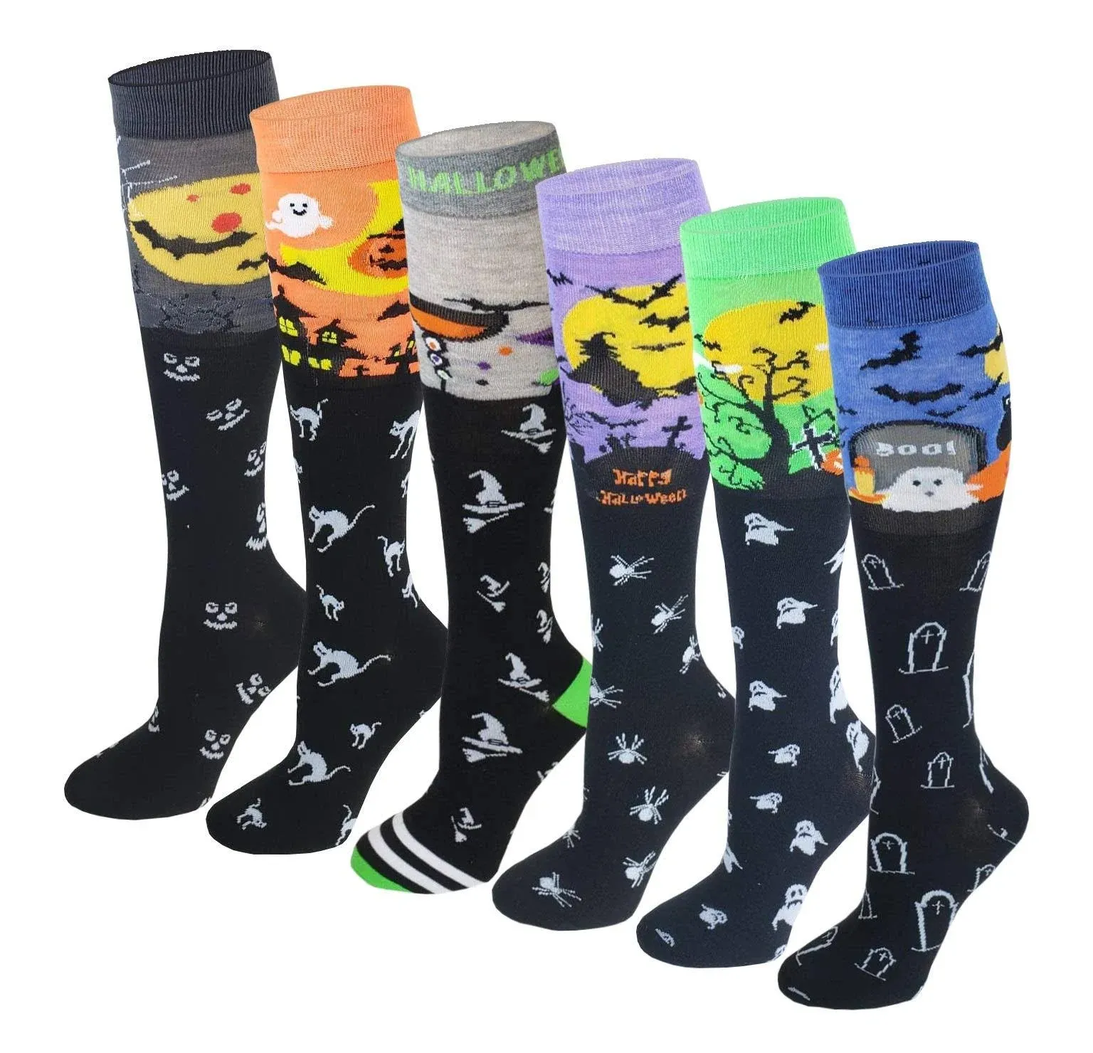 Women 6 pairs Halloween Design Knee High Socks