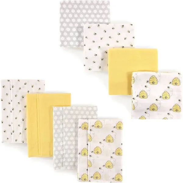 Hudson Baby Unisex Baby Cotton Flannel Burp Cloths and Receiving Blankets, 8-Piece, Bee, One Size