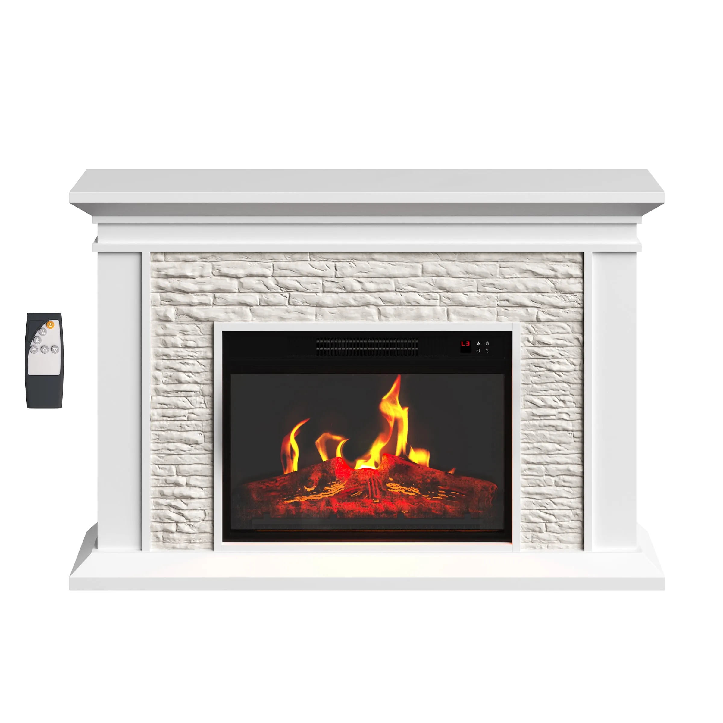 Electric Fireplace Freestanding Heater with Remote LED Flames Faux Logs & Stones