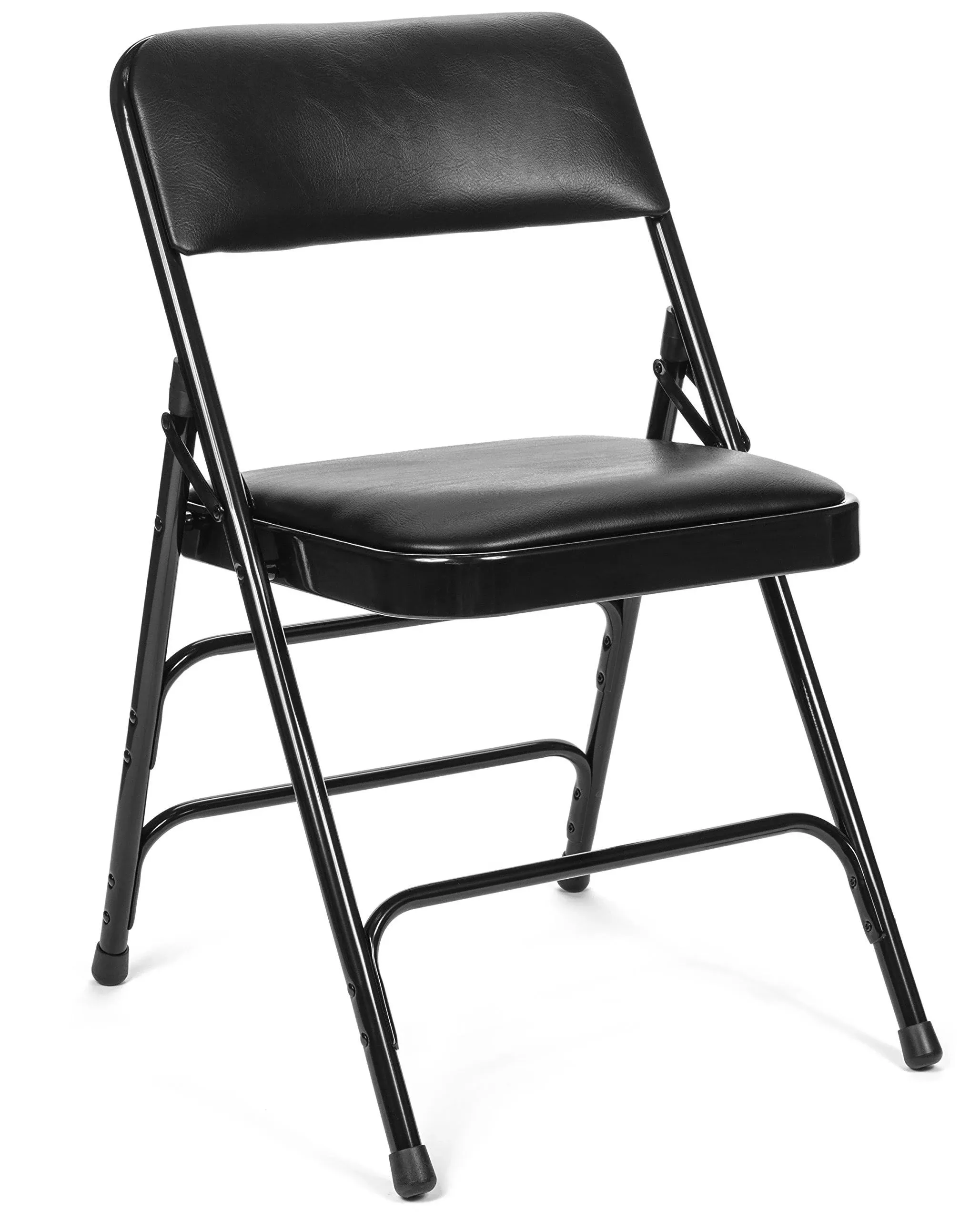 Vinyl Upholstered Folding Chair (4 Pack) - Heavy Duty 1.25" Thick Padded Seat and Back, Triple Braced - Quad Hinging, 300 lb Tested (Black)