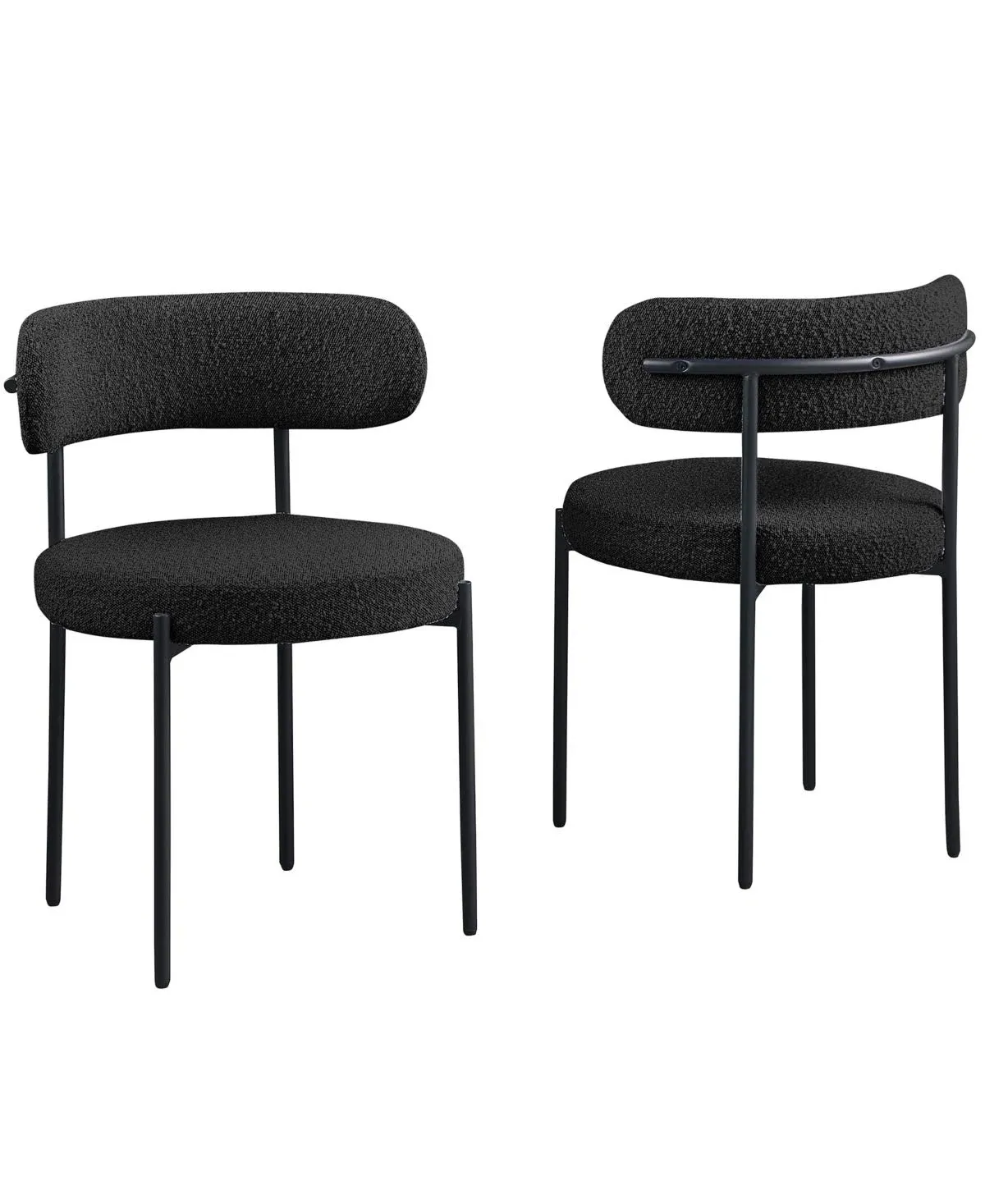 Pemberly Row Boucle Fabric Dining Chairs in Black Finish (Set of 2)