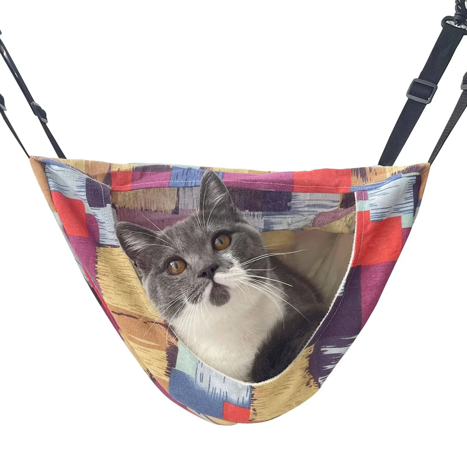 Babyezz Cat Cage Hammock,Hanging Soft Pet Bed for Kitten Ferret Puppy Rabbit or Small pet(colorful Blocks)