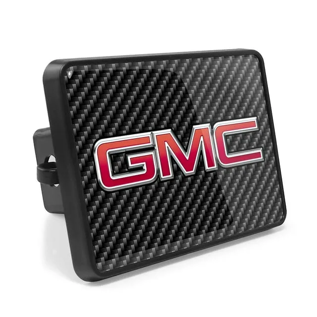 GMC Logo UV Graphic Carbon Fiber Look Metal Face-Plate on ABS Plastic 2 inch Tow Hitch Cover