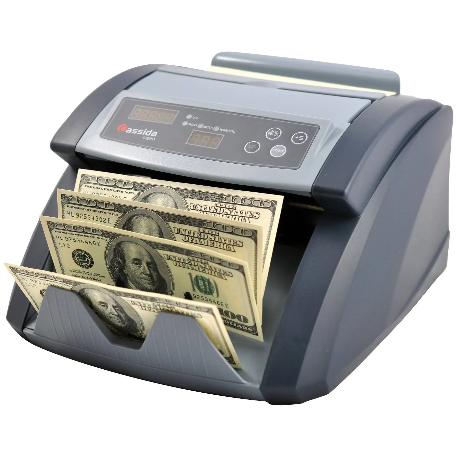 Cassida 5520 UV/MG - USA Money Counter with ValuCount, UV/MG/IR Counterfeit Detection, Add and Batch Modes - Large LCD Display & Fast Counting Speed 1,300 Notes/Minute