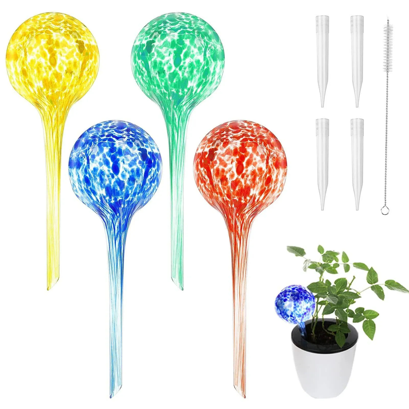 Kinzomor Plant Watering Globes Watering Bulbs Automatic System-4 Pack Glass Self Watering Globes Drippers Water Globes for Plants Watering Irrigation Device for Indoor Outdoor Size 6" L x 2.4" D