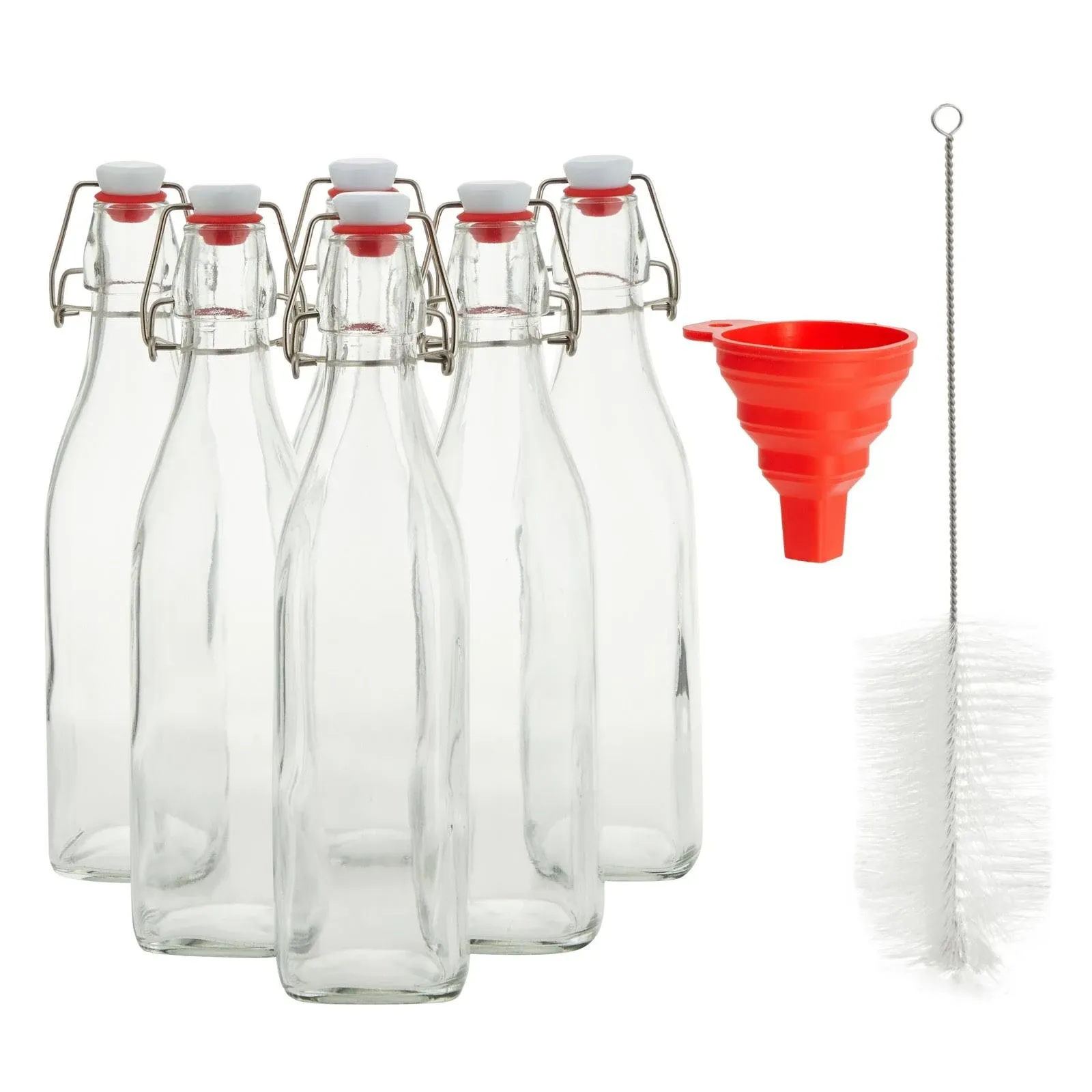 Juvale 6 Pack 16 oz Glass Bottles with Swing Top Lids and Square Base