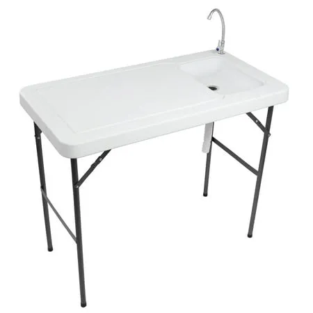 VINGLI Outdoor Folding Fish and Game Cleaning Table W/Sink| Portable &amp; Durable, 