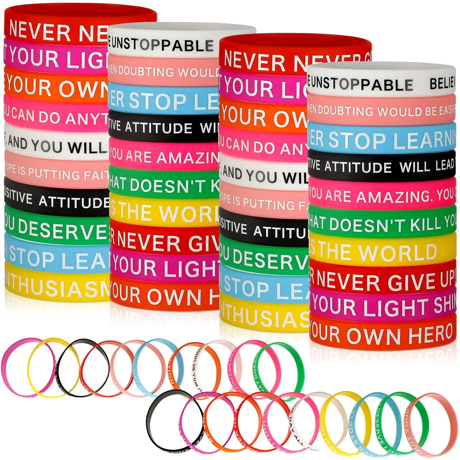 60 Pieces Motivational Quote Rubber Wristbands Colored Inspirational Silicone Bracelets Stretch Unisex Wristbands for Women Men Gifts, 20 Styles (Vivid Colors)