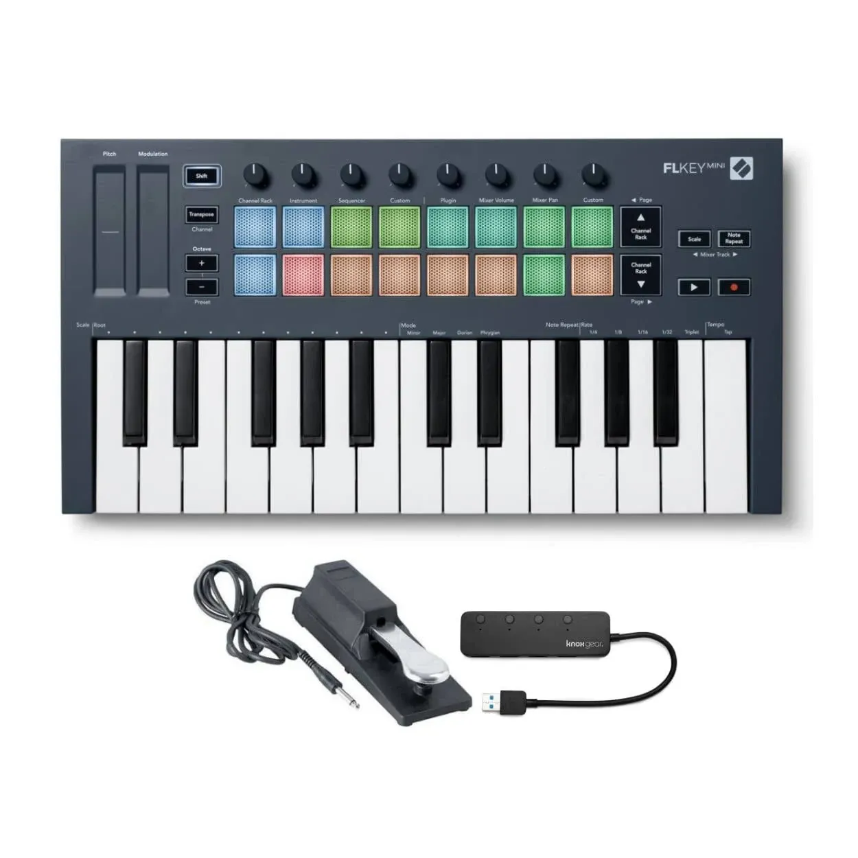 Novation FLkey Mini Midi Keyboard Controller for fl Studio w/ Pedal and USB Hub