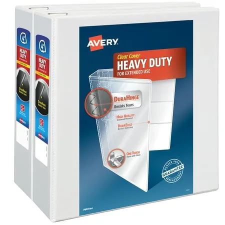 Avery Heavy Duty 1" 3-Ring View Binders, Slant Ring, White, 4/Pack (79780)