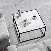 SAYGOER Marble Coffee Table Small Square Coffee Tables Modern Center Table fo...