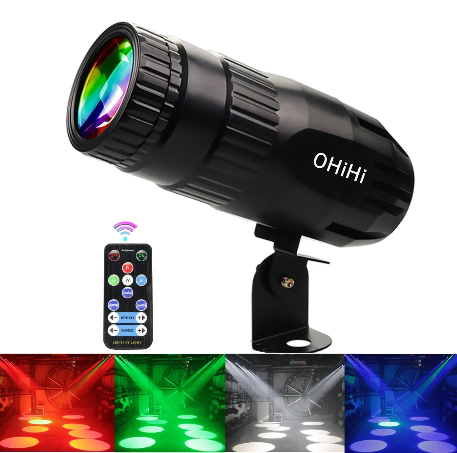 Pinspot Light for Disco Ball, OHiHi 15W RGBW LED Pinspot Beam Spot Lights, Remote Control Spotlight DJ Stage Lighting, for Mirror Ball Club Bar Band Show Party