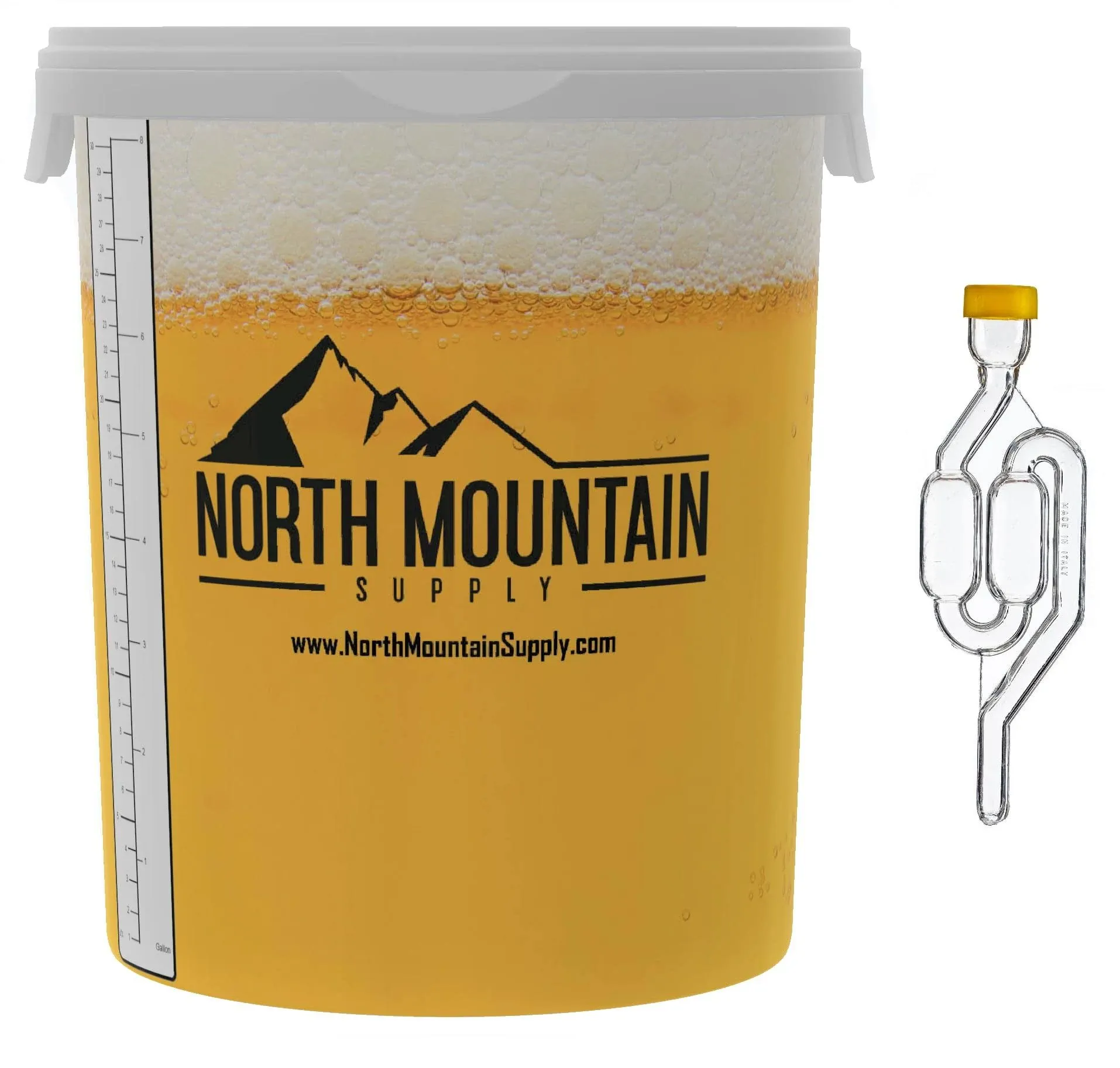 North Mountain Supply 8 Gallon Graduated Fermenting Bucket with Twin Bubble ...