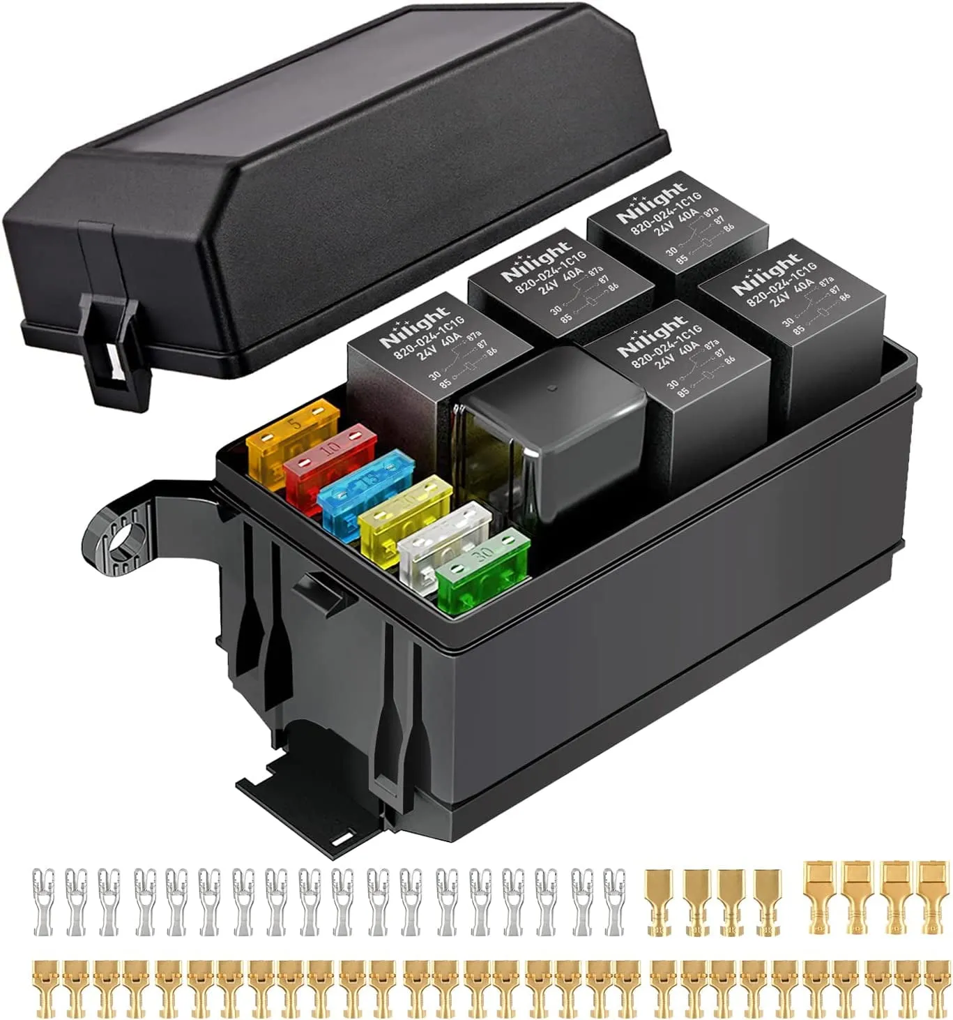 Nilight Waterproof Relay Fuse Box 12V 6 Slots and Block 