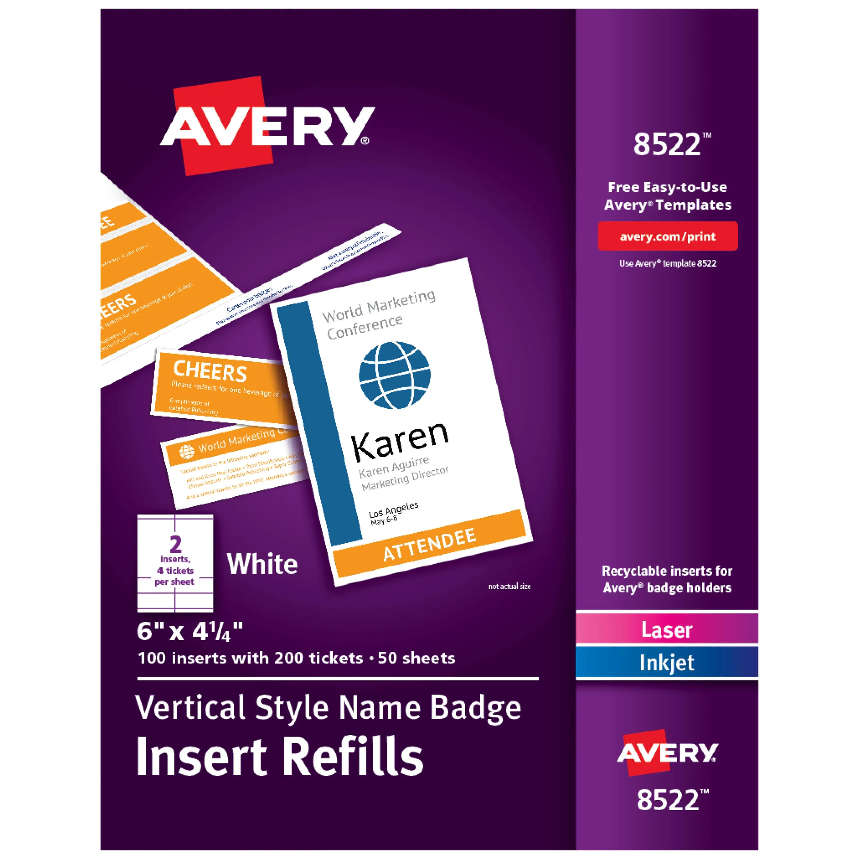 Avery 8522 Vertical Name Badge & Ticket Inserts