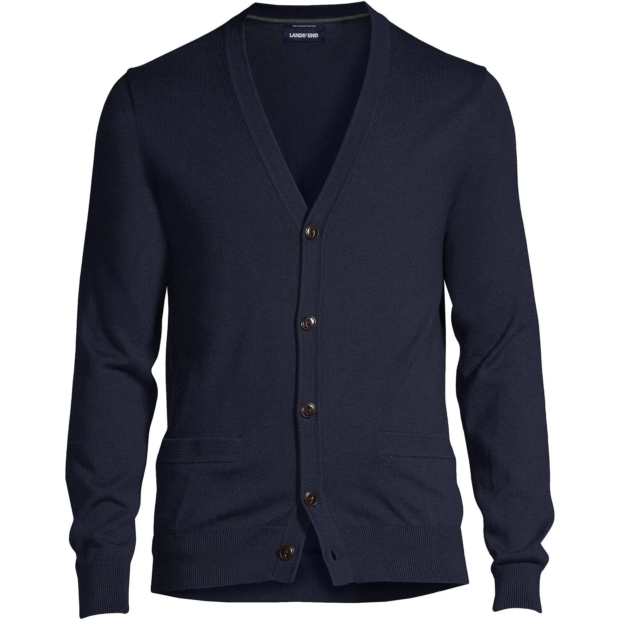 Lands' End Men's Fine Gauge Supima Cotton V-Neck Cardigan Sweater