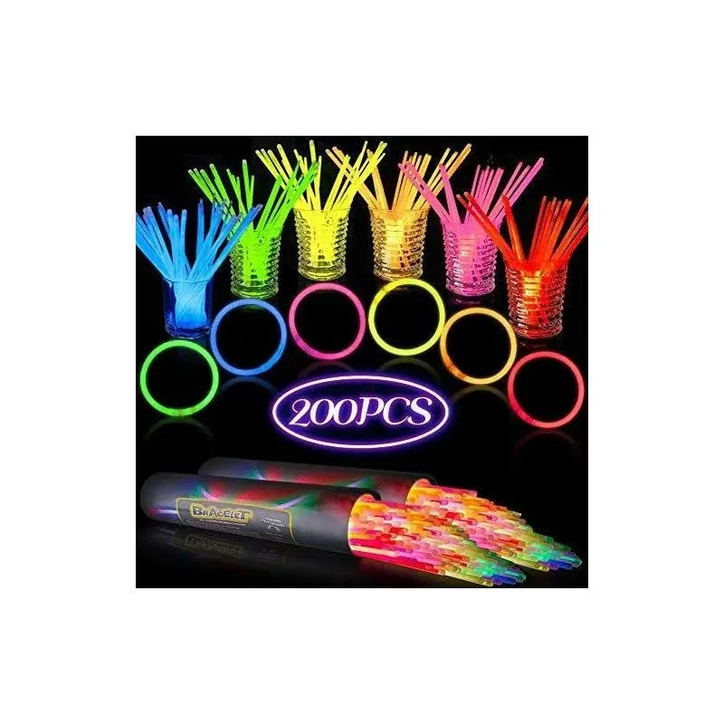 Amor Present 200pcs Glow Sticks, Glow Stick Bracelets Necklaces 8inch Glow Sticks ...