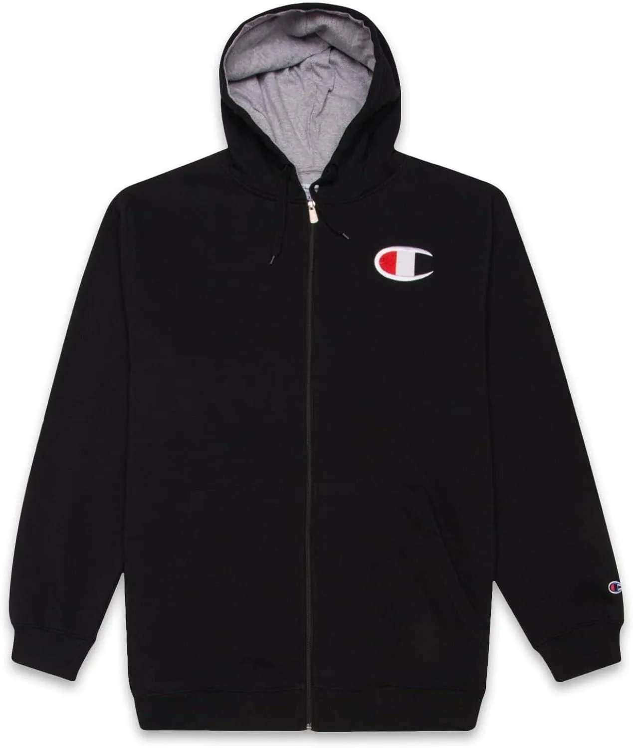 Champion Mens Big and Tall Full Zip Hoodie Classic Embroidered Logo