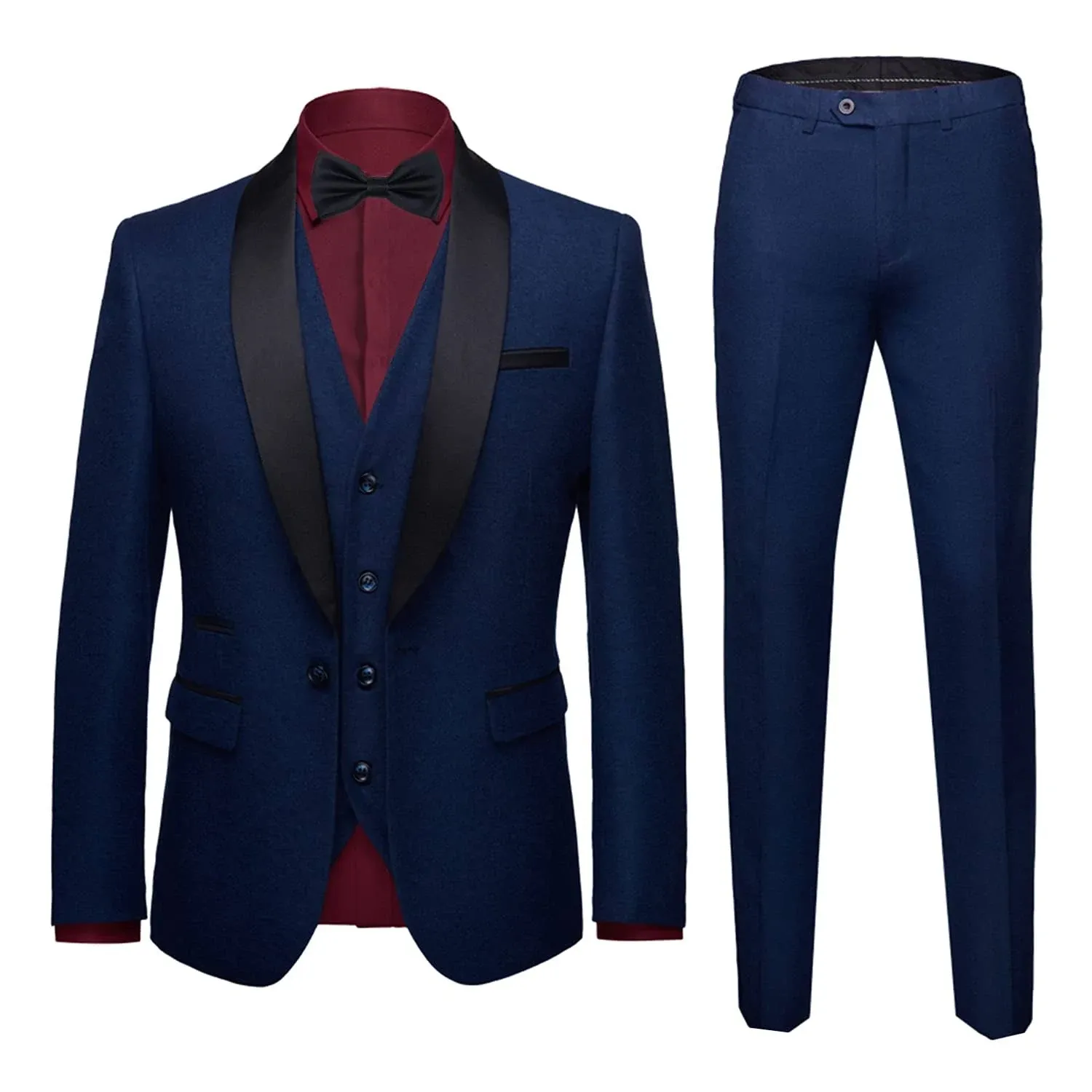 MY'S Mens 3-Piece Suit Shawl Lapel One Button Tuxedo Slim Fit Premium Dinner ...