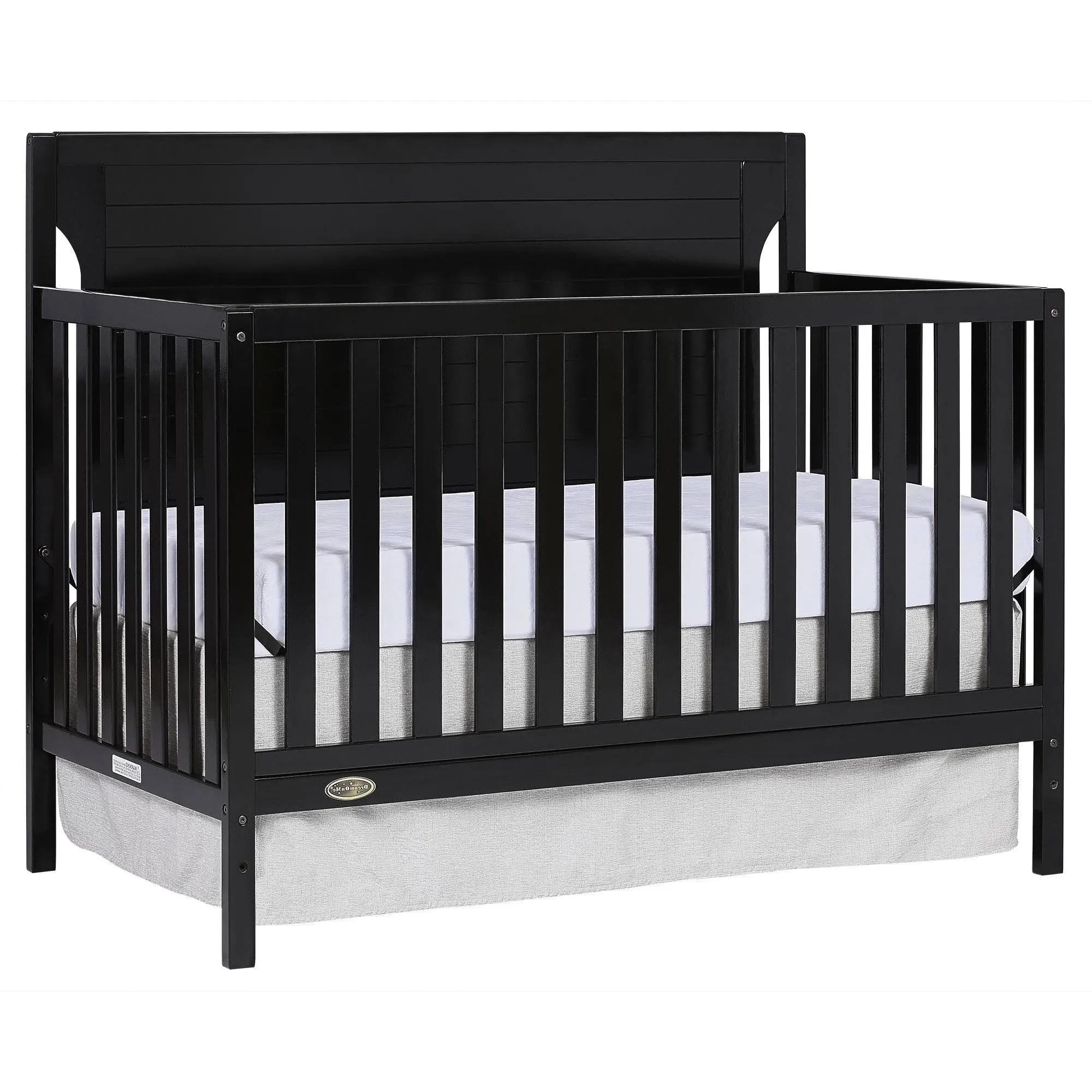 Cape Cod 5-In-1 Convertible Crib In Black, Greenguard Gold And JPMA Certified, Built Of Sustainable New Zealand Pinewood, 3 Mattress Height Positions